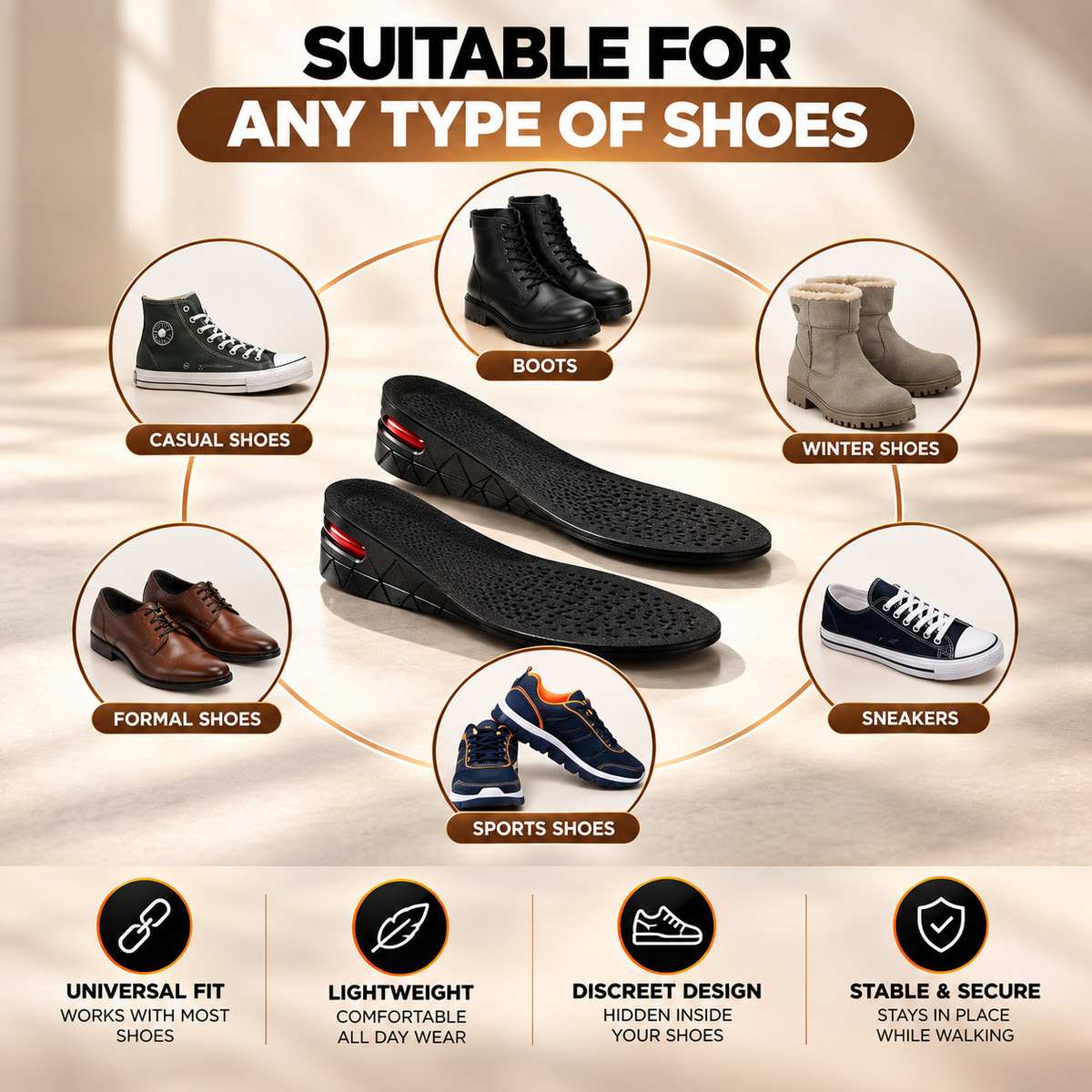 Adjustable Height Extenders For Shoes 2-9cm (1 Pair)